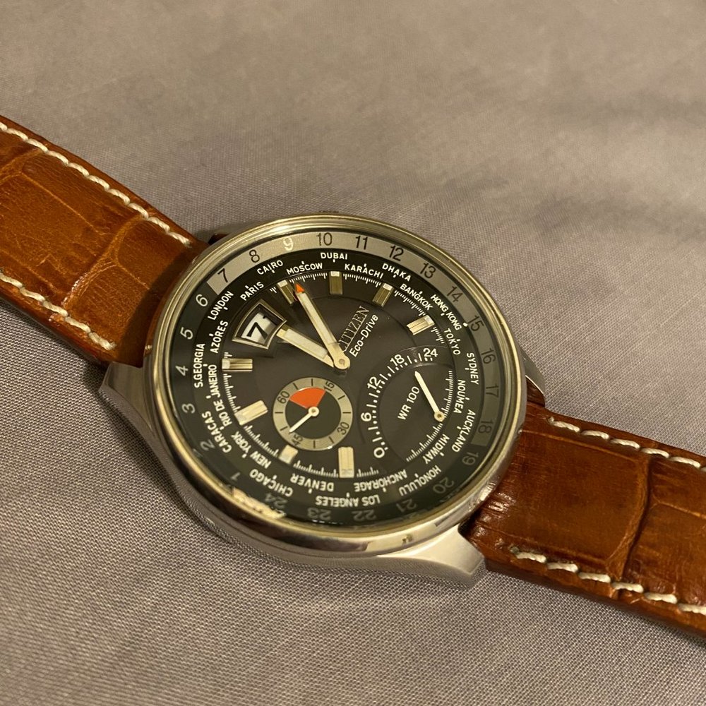 Citizen Eco-Drive Men's Calibre 3000 Watch, Black/Silver with Tan Band